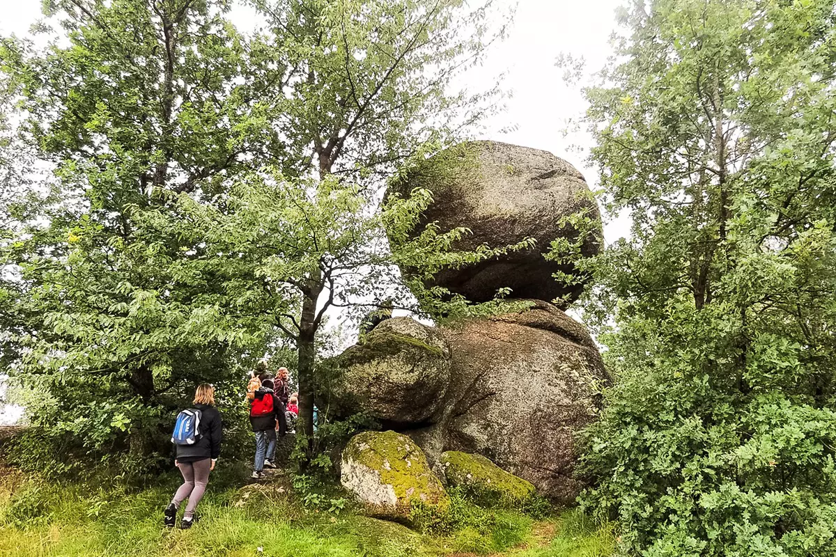 Gruppe vor Wackelstein-Findlingen