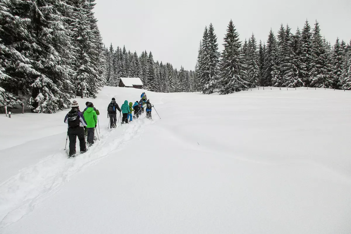 Kindergruppe mit Schneeschuhen