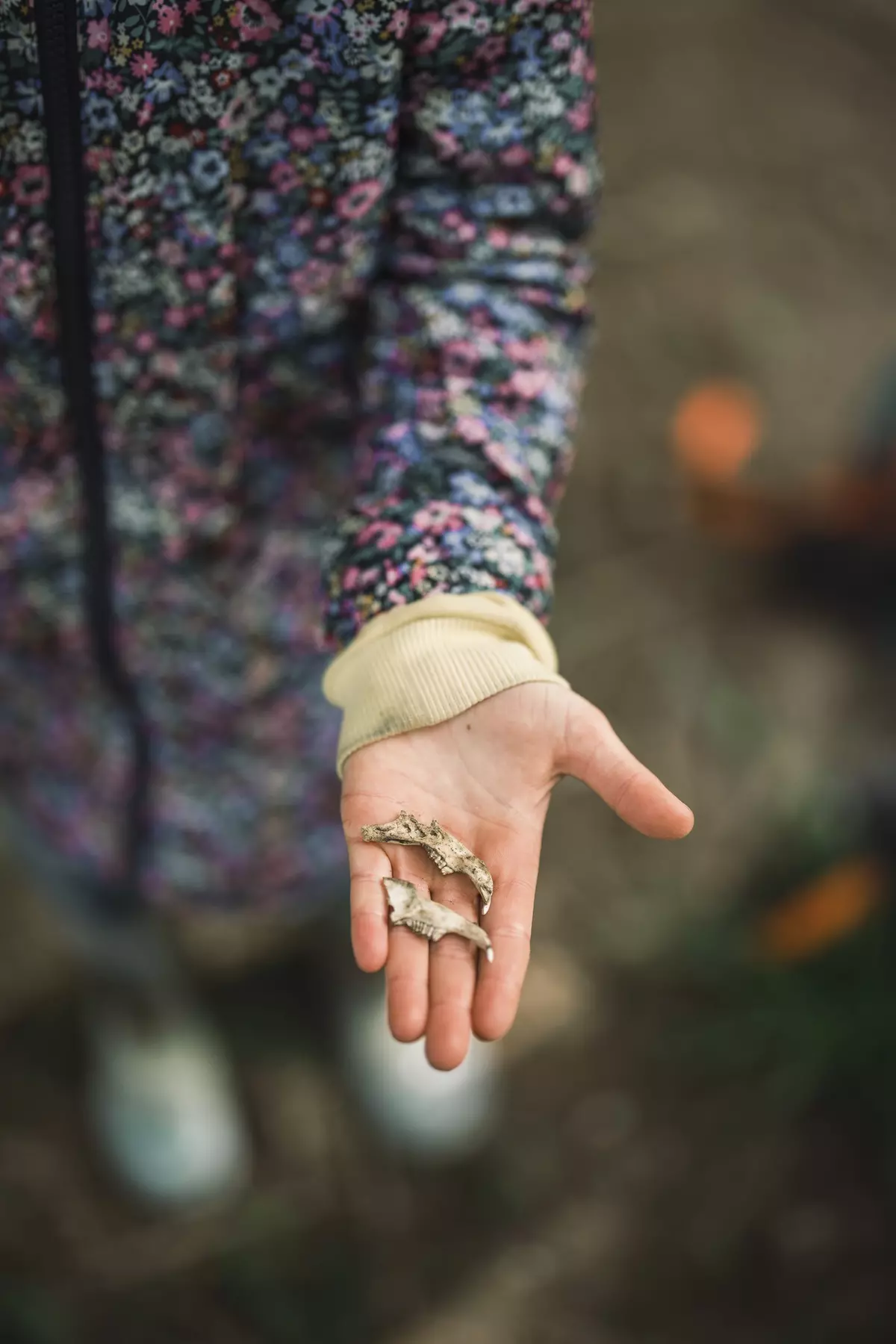 Kind mit Tiergebiss in der Hand